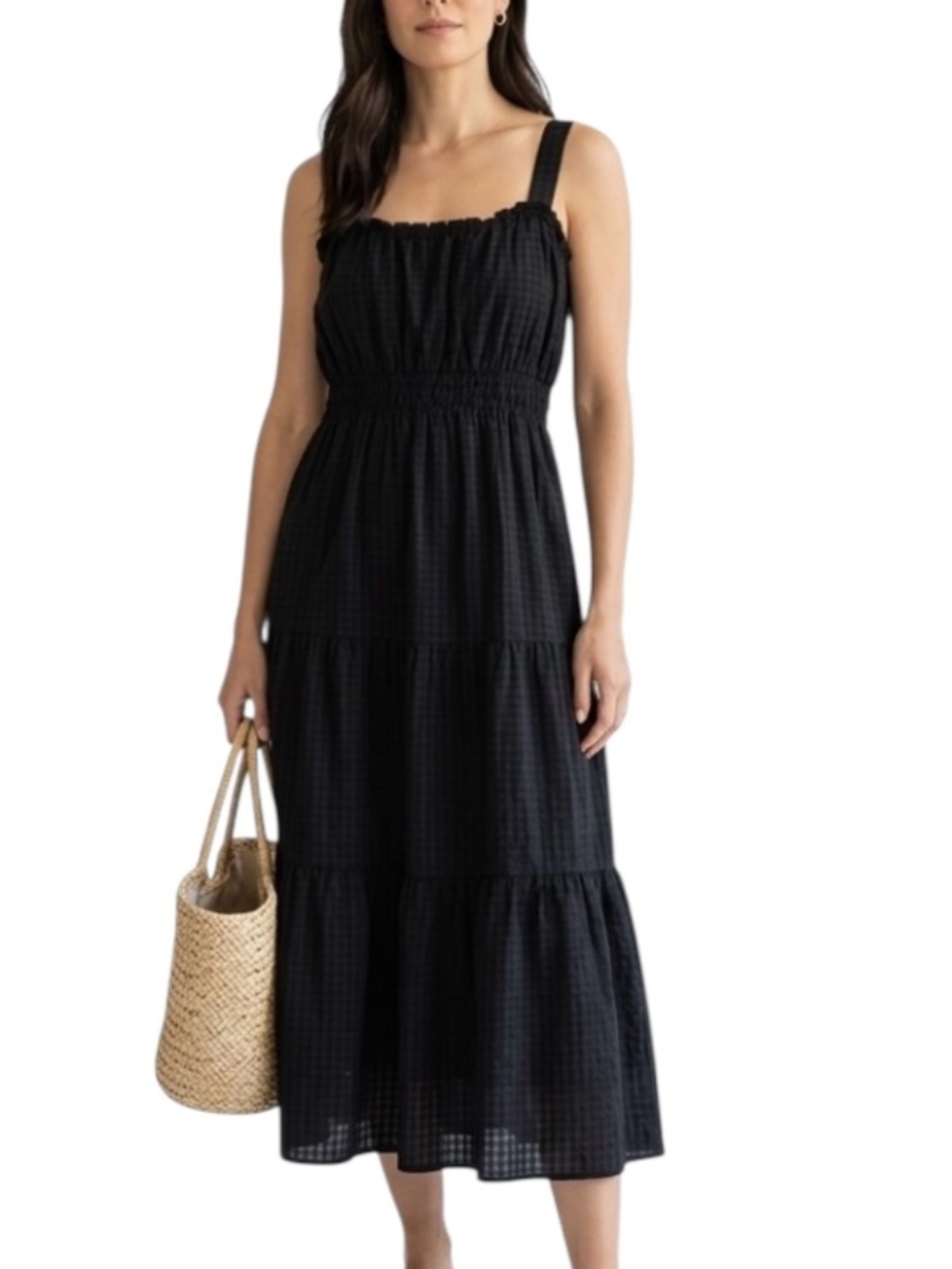 Paige Sleeveless Tiered Midi Dress XL Black Boho Coastal Romantic Cottagecore